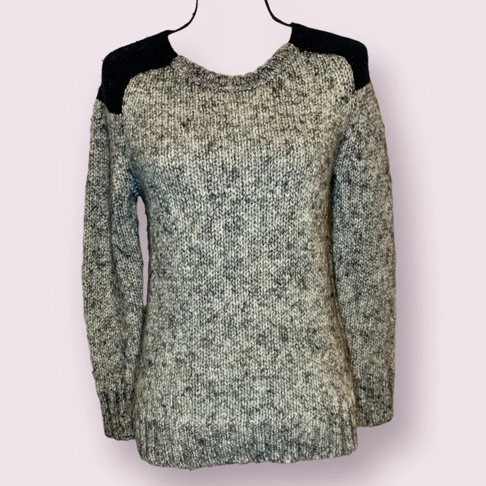 J. Crew Wool & Mohair Sweater Black & White Marled Colorblock Shoulders Small